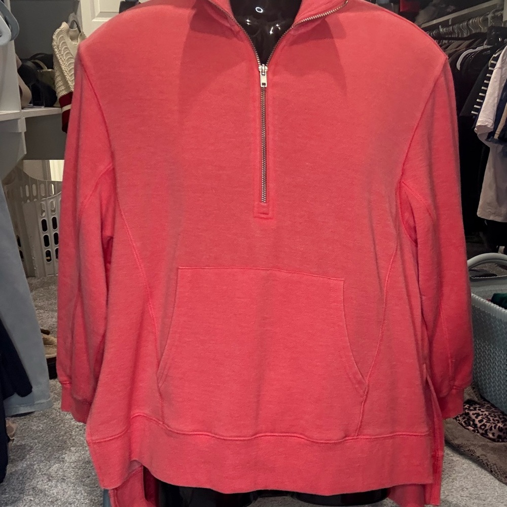 Z Supply Red Half-Zip Hoodie, oversized
